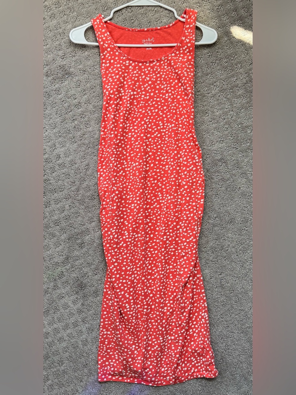 Coral & White Polka Dot Maternity Maxi Dress | Isabel Maternity | Size Small